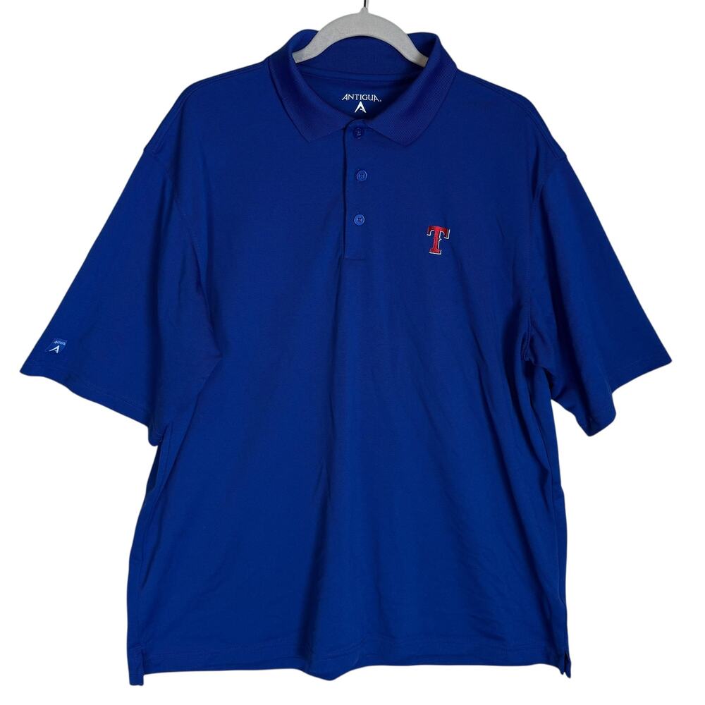 Texas Rangers Antigua Polo‎ Shirt Mens Large Blue Short Sleeve Collared Sports